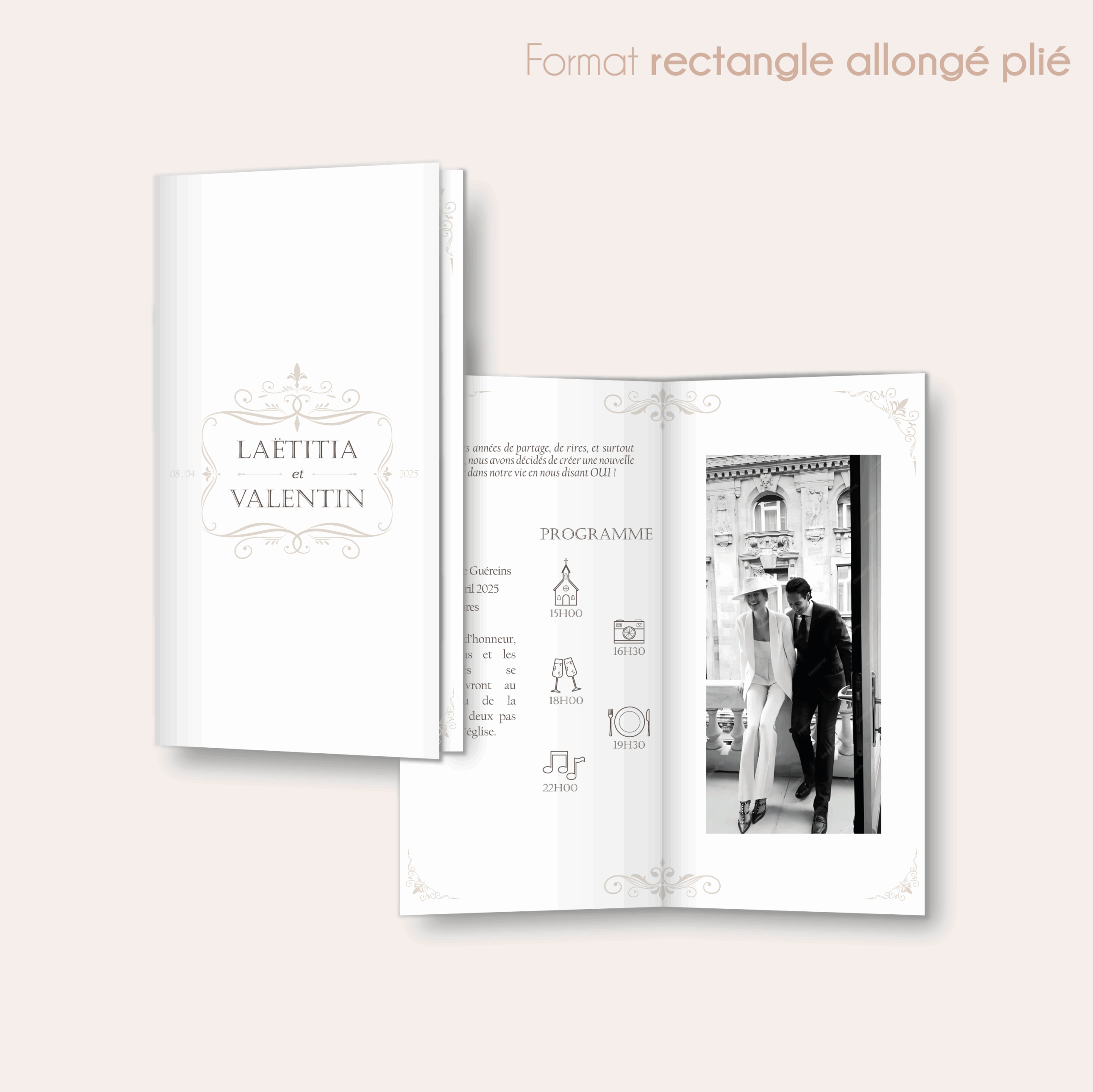 Distingué - faire-part rectangle allongé plié